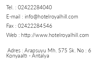 Hotel Royal Hill iletiim bilgileri
